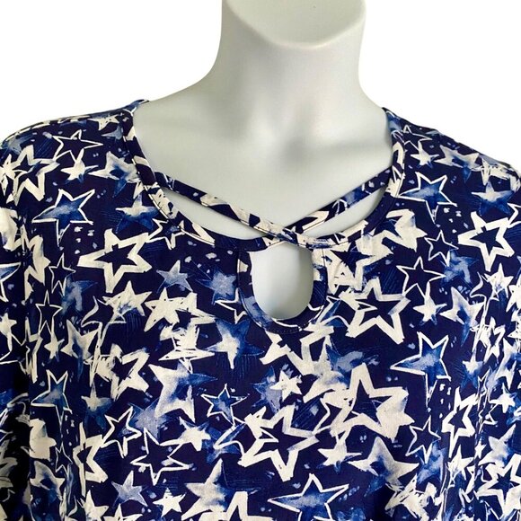 Coral Bay Short Sleeve Pullover Top Blue with Stars Women's 1X NEW - Picture 5 of 10